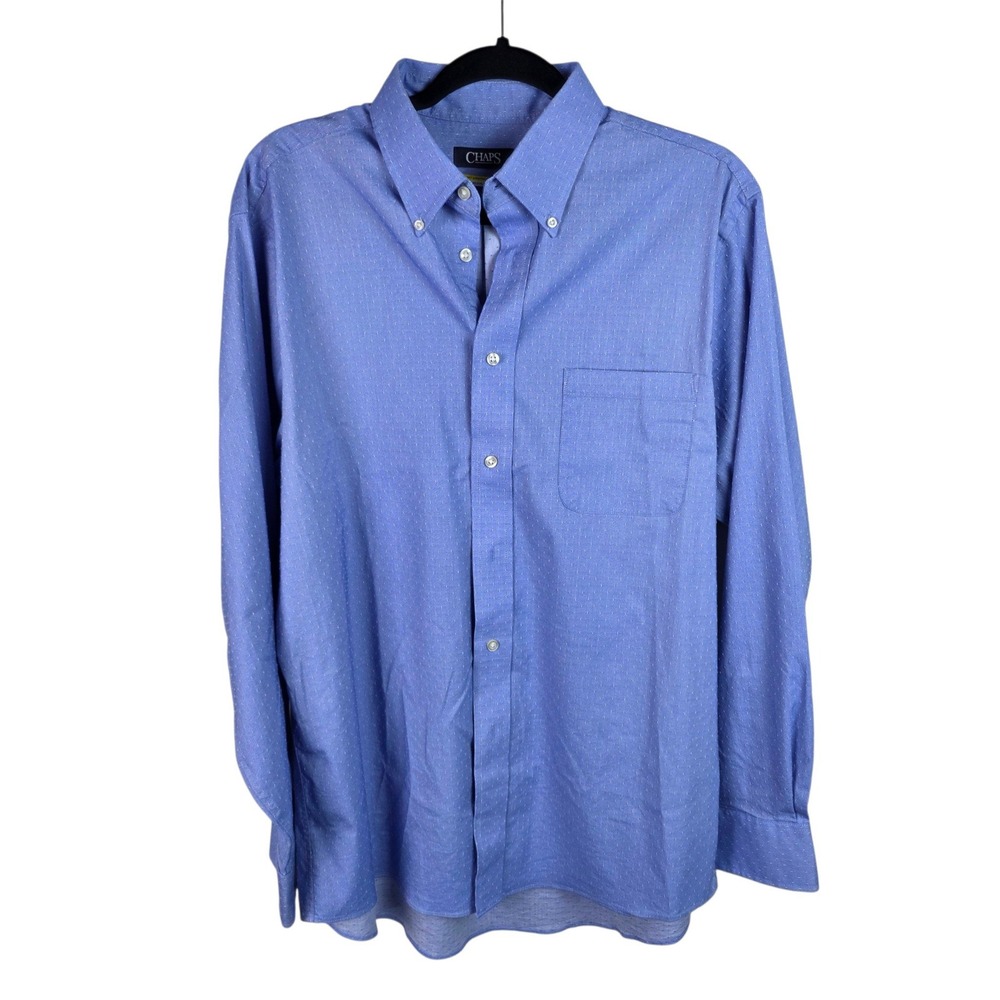 Chaps Button-Down Shirt Men Large Blue Good Wrinkle-Free Regular Fit Stretch